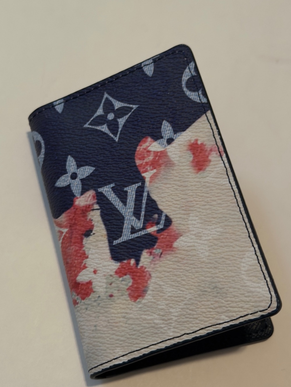 Louis Vuitton Monogram Card Holder in Navy, White & Red Watercolor